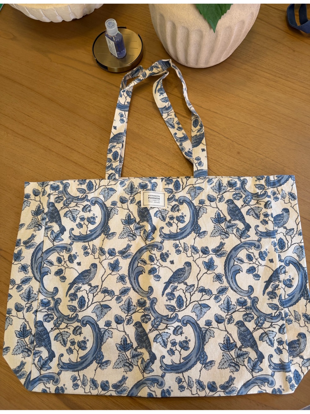 Sézane and Antoinette Poisson Blue Bird Print Canvas Tote Bag